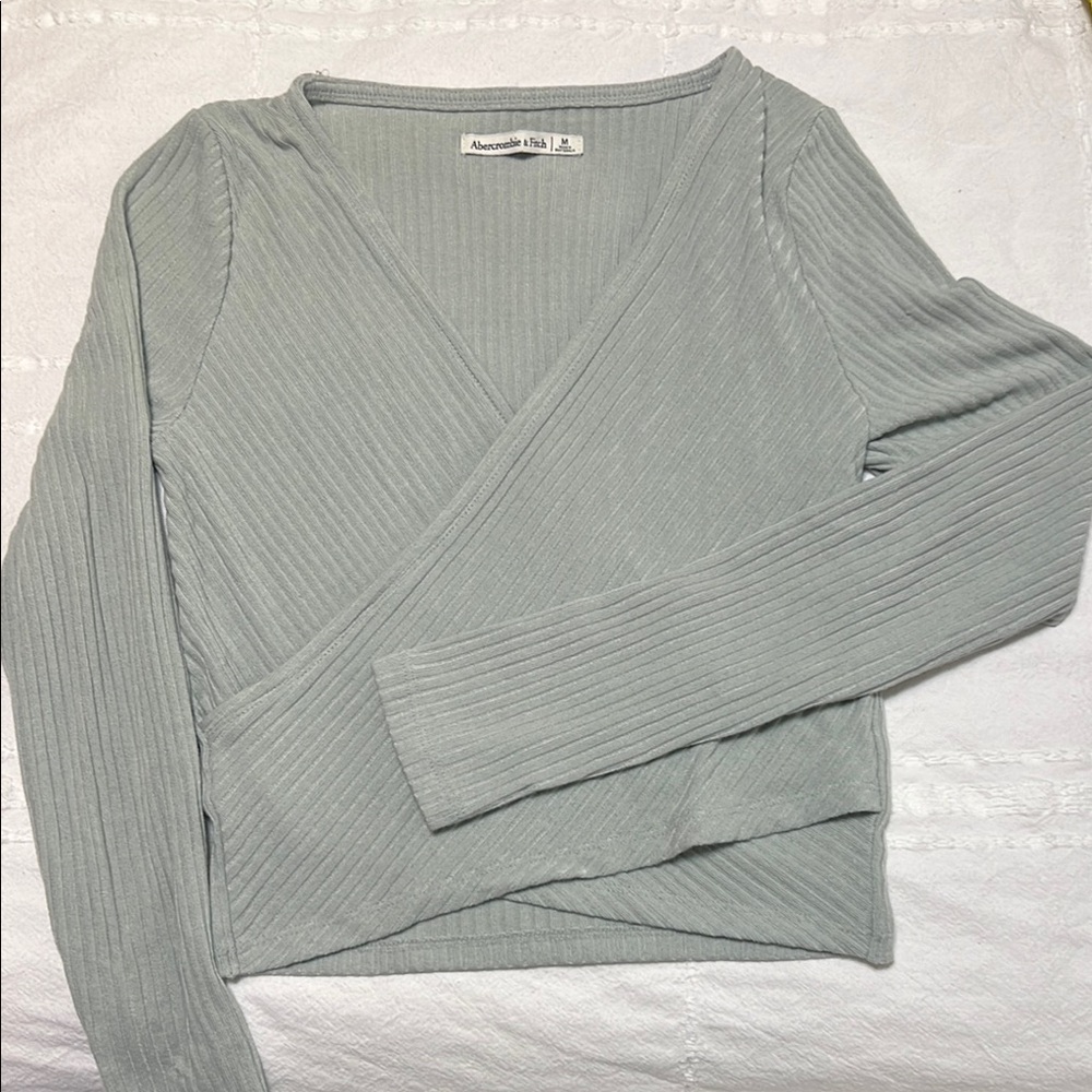 Abercrombie & Fitch Ribbed Wrap Top - Light Green